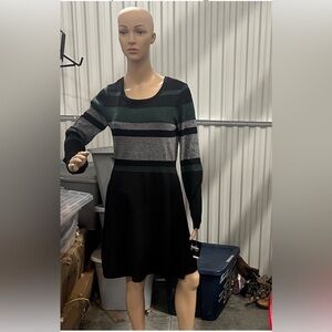 by & by Black and Gray Striped Long Sleeve Dress